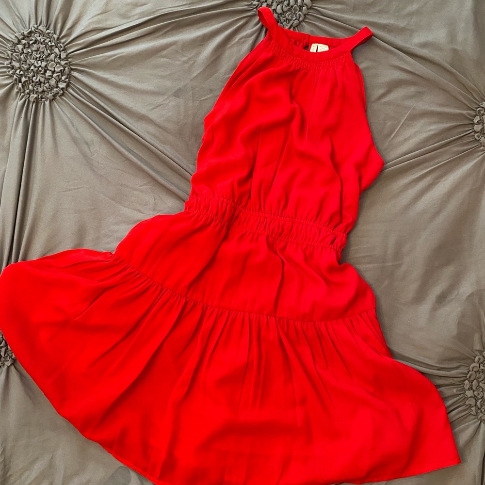 Red flowy open back dress